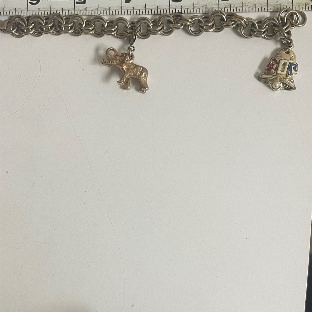 Vintage GOP charm bracelet Silver Charm Bracelet with Elephant & Bell Charms